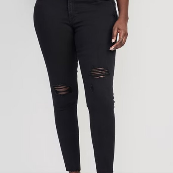Old Navy - Rockstar Super Skinny Ankle Mid-Rise Distressed Black Jeans - Picture 1 of 8